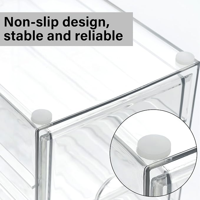 Prsildan Acrylic Drawer Organizer with 17 Drawers, Craft Office Desk Makeup Organizers Accessories, Set of 4 Clear Stackable Storage Drawers for Vanity, Countertop, Jewelry, Art Supply Organization
