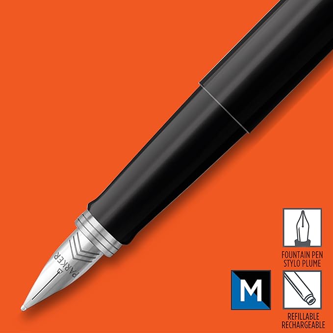 Parker Jotter Originals Fountain Pen, Classic Finish, Medium Nib, Blue & Black Ink (Pack of 6)