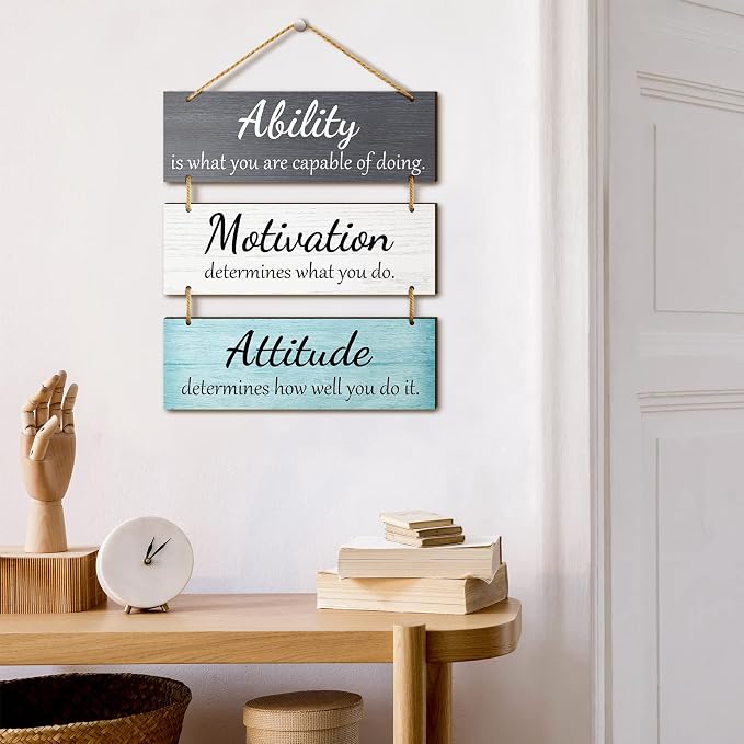 Jetec Office Wall Decor Sign Inspirational Motivational Plaques with Sayings Rustic Wooden Hangings Ability Sign for Coworker Holiday Gift Office Home Artwork Decoration(Fresh Color)
