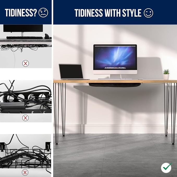 Cable Management net - Under Desk Wire Management - Flexible Under Desk Cable Management Tray Black