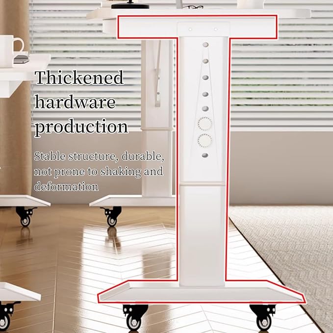 Over The Bed Table with Wheels for Easily Move Overbed Table Adjustable Height, Built-in Charging Port Standing Workstation Laptop Cart, Over Bed Table for Working Studying,White with Baffle
