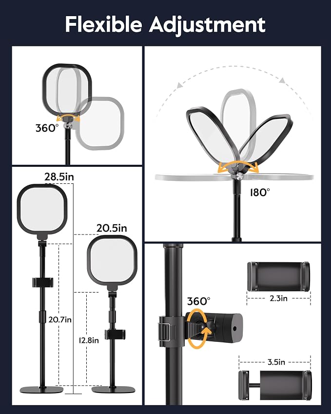 LitONES 2Pcs Desktop Video Conference Lighting for Zoom Meeting, Computer, Laptop, Work from Home with Nature Soft Light, Adjustable Brightness & Color Temp and Flexible Stand & Versatile Phone Holder