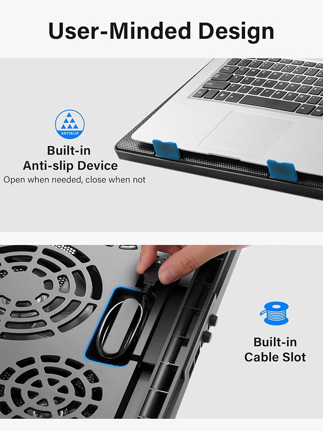 Kootek Laptop Cooling Pad, Laptop Cooler with 5 Quiet Fans for 12"-17" Computer PC Notebook Gaming Laptop Fan, Height Adjustable Laptop Cooling Stand Laptop Accessories (Mulit Colors)