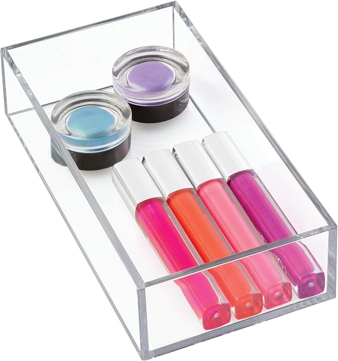 iDesign Clarity Plastic Drawer Organizer for Vanity, Countertop, Bathroom, Kitchen and Cabinet Storage, 8" x 4" x 2", Clear | Vanity Organizer, Desk Drawer Organizer