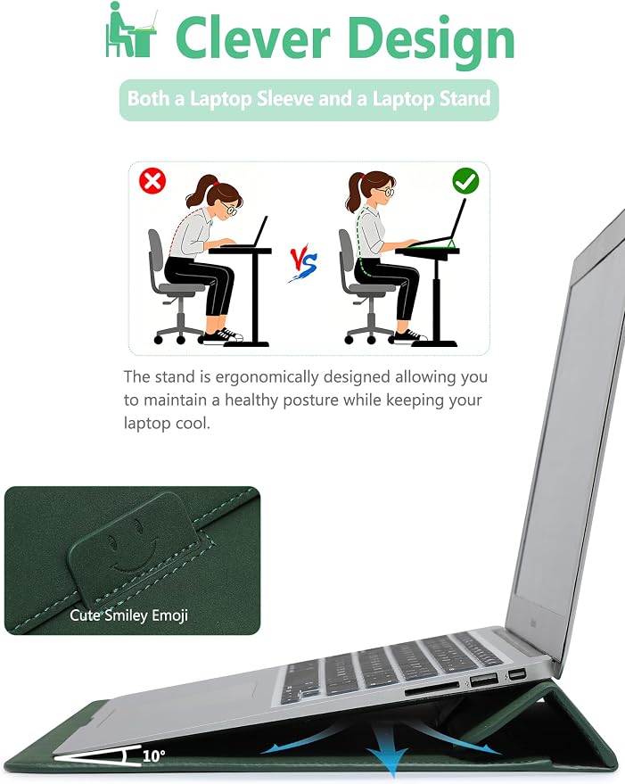 HYZUO 15 Inch Laptop Case Bag Sleeve with Stand for MacBook Air 15 M5 M4 A3241 M3 A3114 M2 A2941 2026-2023, 15" Surface Laptop 7/6/5/4/3, MacBook Pro 15 A1990 A1707 2019-2016, Midnight Green