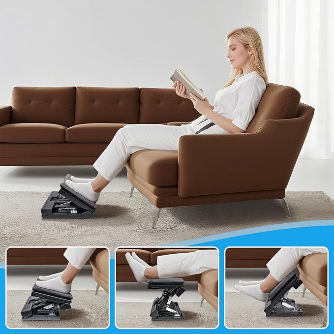 Scalebeard Foot Rest for Under Desk at Work,Height Adjustable Infinite Angle Ergonomic Foldable Footrest for Office, Gaming,Computer, Removable Pad Desk Foot Stool with Massage Beads,All-Season(Gray)