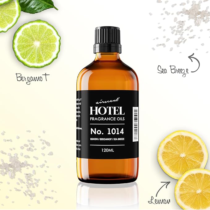 AirScent Hotel Diffuser Oil No. 1014 - The Iconic 5-Star Hotel Coastal Blend - Lemon Bergamot Sea Breeze - 120 mL Hotel Diffuser Oil for Ultrasonic and Waterless Diffusers and Crafting