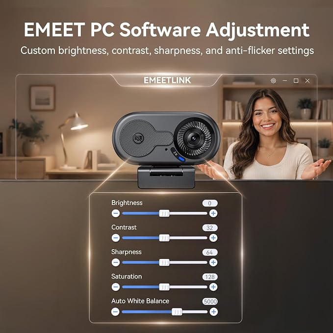 EMEET C100 2K Webcam for PC, Built-in Mic, Rotating Privacy Cover, Portable Metal Clip, Computer Camera for Home Office, Meetings, Learning, Streaming, External Webcam for Desktop, Laptop, PC USB-A