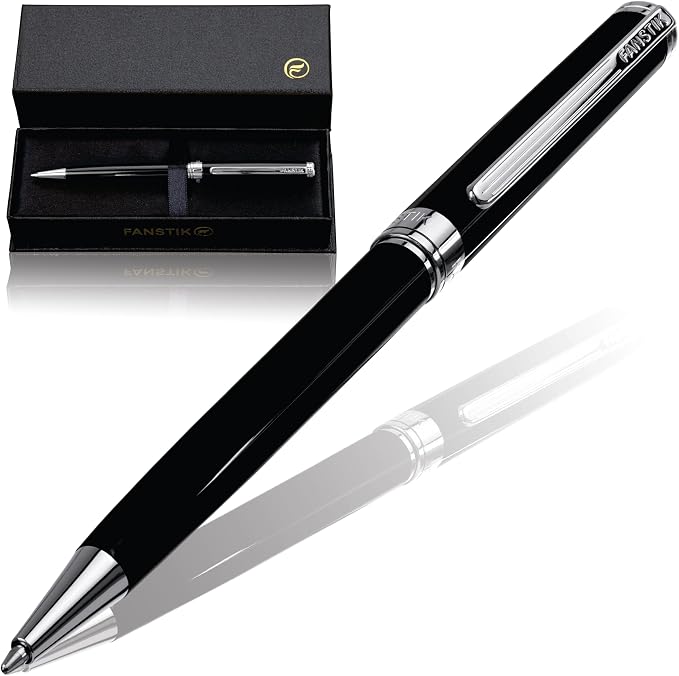 FANSTIK Black & Silver Luxury ballpoint Pen, fancy gift set for women, Chrome Finish, Professional executive pen gift set for men (Lux BallPoint Black-Silver)