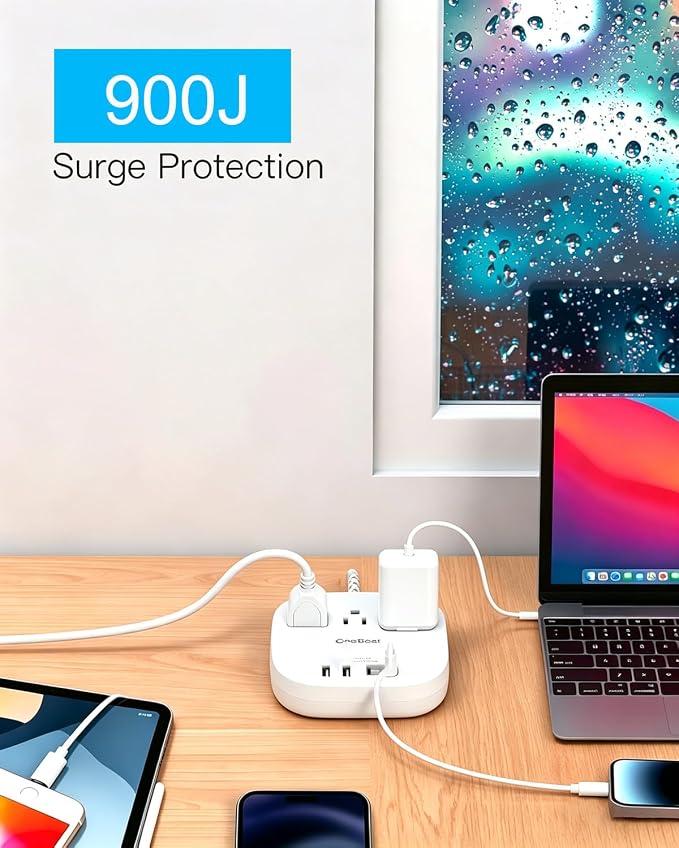 Extension Cord 10 Ft, 22.5W/4.5A Surge Protector Power Strip 10Ft Cord, 3 Outlets & 4 USB Ports (2 USBC), Desktop Charging Station Travel Power Strip Long Cord for Home Office College Dorm Essentials