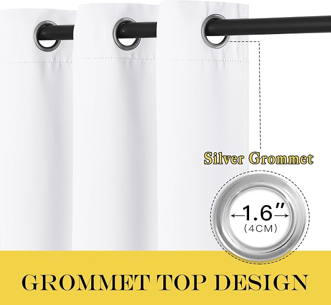NICETOWN Room Darkening White Curtain for Bedroom - Window Treatment Thermal Curtain Grommet Light Blocking Sound Reducing Drape Privacy for Cafe/Kitchen (1 Panel, W66 x L54)