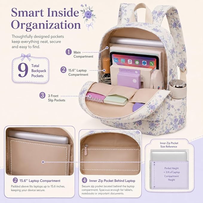 BTOOP School Backpacks for Teen Girls Bookbags Lightweight Kids Backpack School Bags Set with Lunch Box Pencil Case