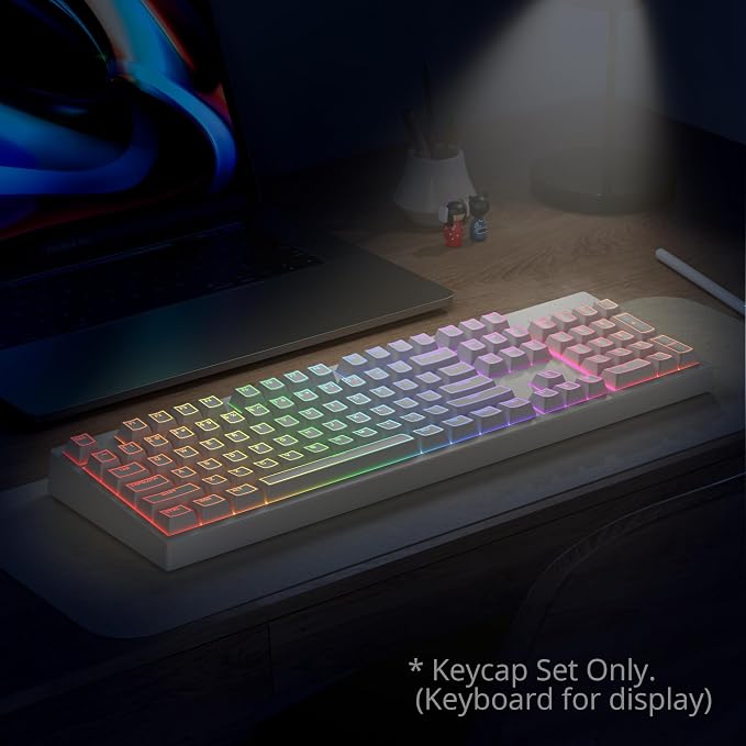 Guffercty kred 142 Key White Keyboard Keycap Set, Cherry Profile PBT Shine Through Translucent Characters Compatible with MX Switches(Ray Edge White)