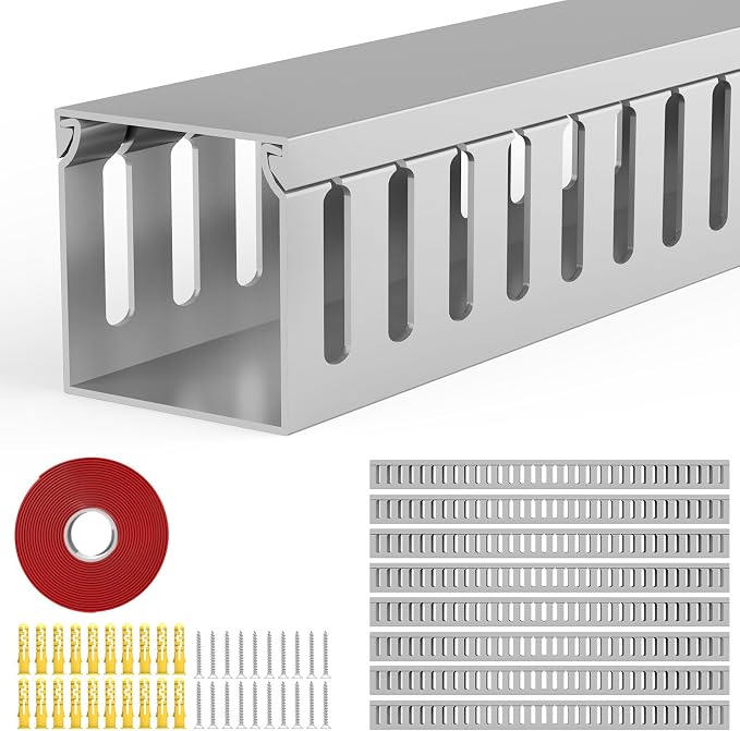 Open Slot Wiring Raceway Cable Duct,Cable Management Cord Track | 123" open slot cable raceway,Grey 1.57x1.57", 8 pcs desk wire channel to hide computer cables and cords