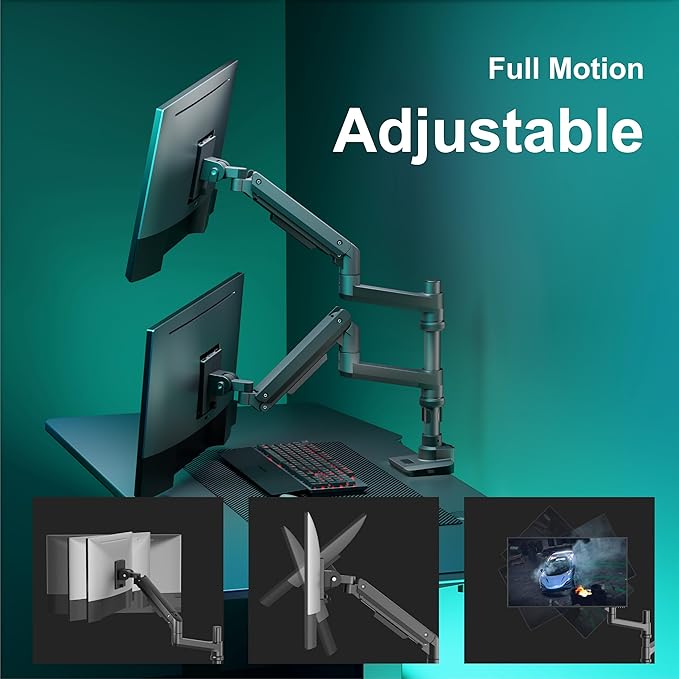 WALI Vertical Dual Monitor Stand for 13-49 inch Curved Screens, Ultrawide Dual Monitor Arms up to 44lbs, Stacked Monitor Mount for 2 Monitors, Heavy Duty Adjustable Gas Spring Arm (GSDM002N-P), Black