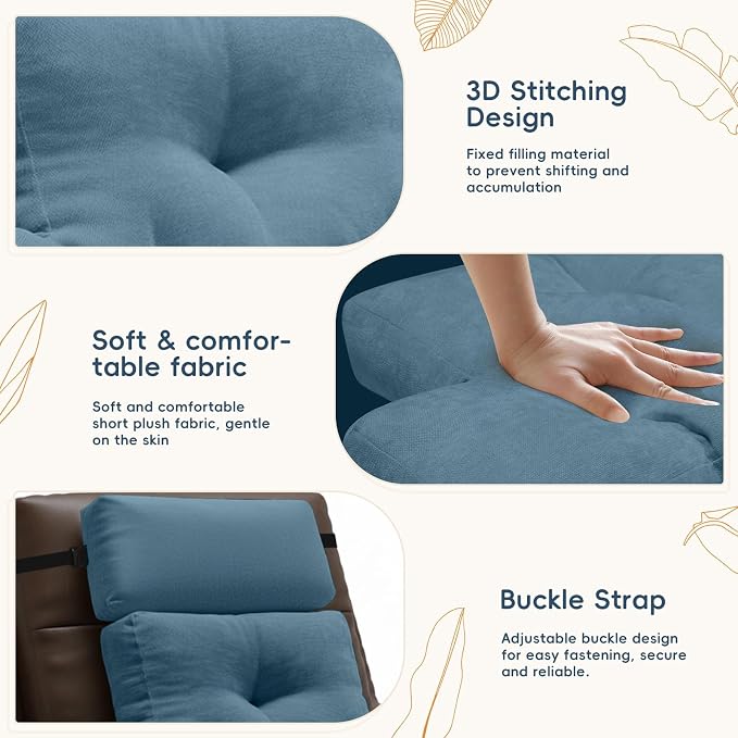 2-Piece Neck Pillow Lumbar Support Cushion for Recliner, Ergonomic High-Density Foam Backrest with Adjustable Headrest, Soft Comfy Back Support for Office Chair, Sofa, Couch, Pain Relief, Blue
