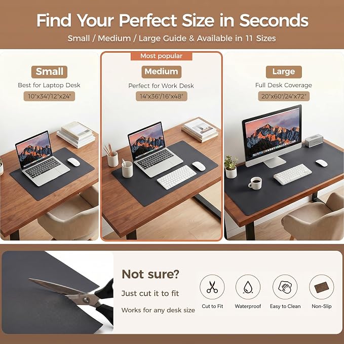 1.6mm Thick Leather 18x84 Inch Non-Slip Mat, Waterproof Countertop Protector, Extra Long Kitchen Counter/Dining Table Protector, Obsidian Black