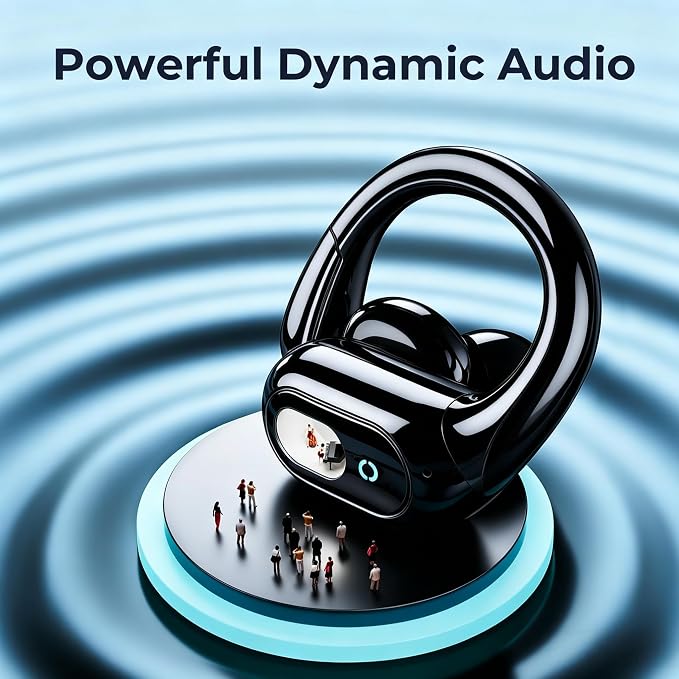 occiam Active Noise Cancelling Earbuds Wireless Bluetooth Headphones Ear Buds 90Hrs Playback Stereo Bass Earphones with Mic Over-Ear Hooks IPX7 Waterproof Headset for Work Sports Running Glossy Black