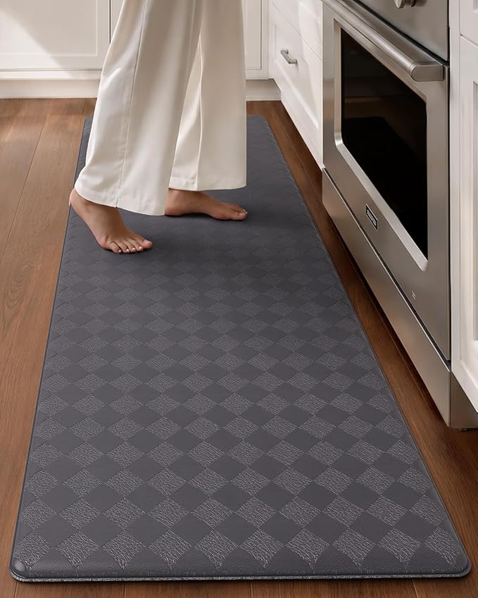 Color&Geometry Checkered Kitchen Floor Mat 17x59 Anti Fatigue Narrow, Grey | Waterproof & Oil Proof, Easy Clean PVC Kitchen Rug For Busy Family, 0.4in Thick Cushion For Long Standing, Non Slip, Small