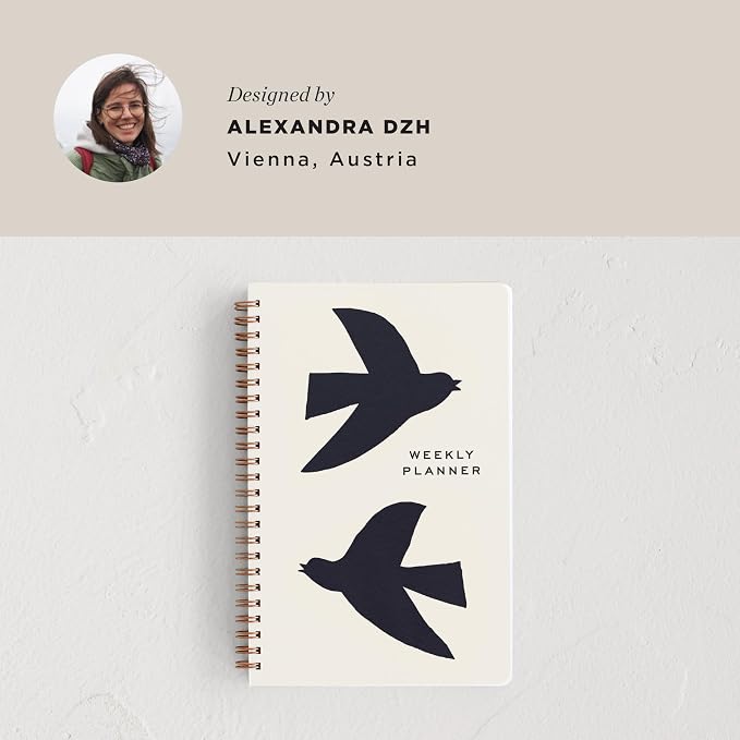 Minted Birds 2026 Weekly & Monthly Undated Planner, 5.5" x 8.5" Minimalist Spiral Bound Planner Notebook, 132 Pages, Elegant Undated Calendar Organizer for Work, School & Home