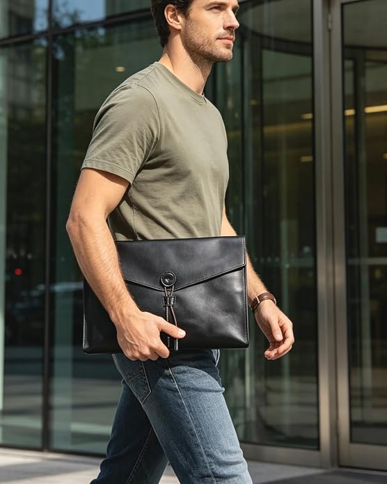 Carrier Bag Case Genuine Leather Portfolio Folder Document Organizer Laptop & Tablet,Folio Case for Men & Women