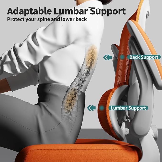 TRALT Office Chair - Ergonomic Desk Chair with Adjustable Lumbar Support, Mesh Computer Chair, Executive Chairs for Home Office Comfortable Lumbar Support (Orange)