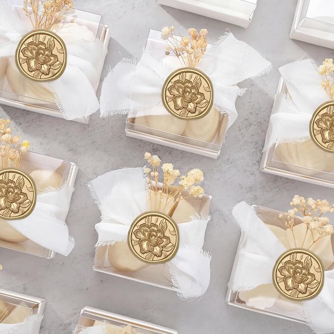 UNIQOOO Wax Seal Stickers - 3D Vintage Floral Wedding Invitation Envelope Botanical Seal Stickers, 50 Pcs Self- Adhesive Light Gold Flower Stickers, Perfect for Invitation, Gift Wrapping, Party