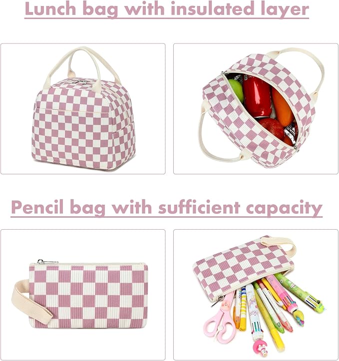 Bluboon School Backpack Set Girls Womens Laptop Bookbag Casual Daypack Fits 15 inch Laptop with Lunch Tote Bag and Pencil Bag