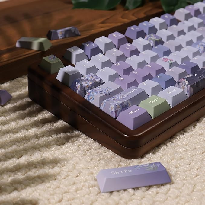 Sumgsn 152 Keys Dye Sub PBT Custom Keycaps Cherry Profile Purple Blossom Keycaps Set Fit for Mechanical Keyboards Alice Keyboard Cherry Mx Switches