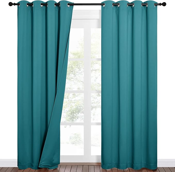 NICETOWN Sound Barrier 100% Blackout Divider Curtains 84", Noise, Heat and Cold Blocking Drapes with Felt Fabric Lining for Nursery/Daytime Sleep/Bedroom (Peacock Teal, 2 PCs, 52" Wide)