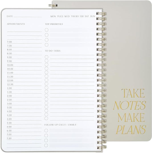 Beautiful Daily Planner And Notebook With Hourly Schedule - Aesthetic Spiral To do List Notepad to Easily Organize Your Work Tasks And Appointments - The Perfect Office Supplies For Women