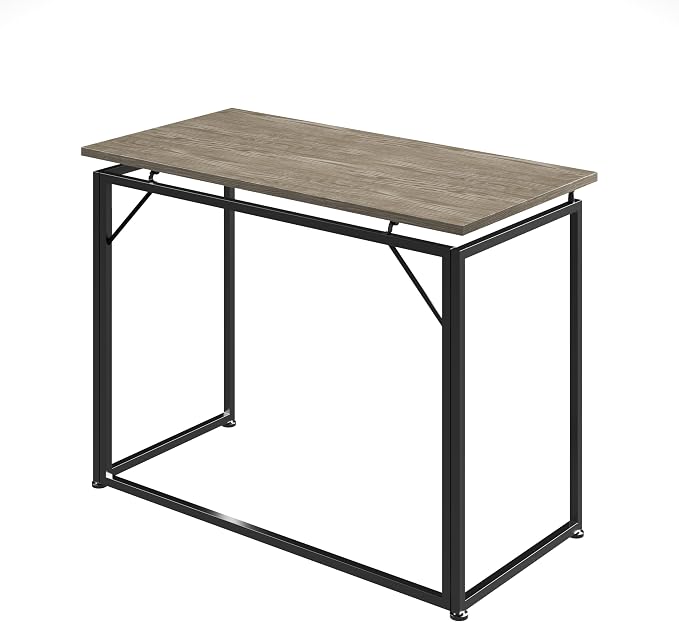 40" W Folding Desk for Small Spaces, Folding Table or Portable Computer Desk, Space-Saving Workstation for Home Office, Bedroom, Dorm and Study, No Assembly Required, Grey