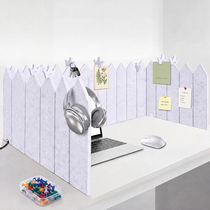 86.5 x 16'' Foldable Felt Desk Divider with 25 Thumbtacks & 8 Clips, Acoustic Desk Partition Privacy Panel, Versatile Cubicle Shield Hanging Note Item, for Office Home (Triangular)