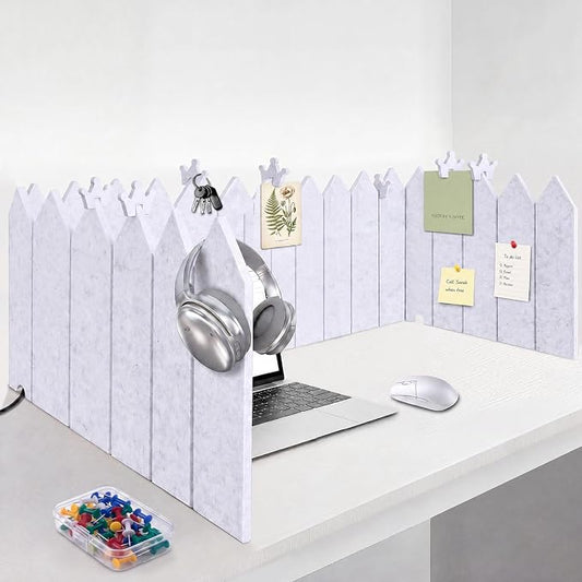 86.5 x 16'' Foldable Felt Desk Divider with 25 Thumbtacks & 8 Clips, Acoustic Desk Partition Privacy Panel, Versatile Cubicle Shield Hanging Note Item, for Office Home (Triangular)