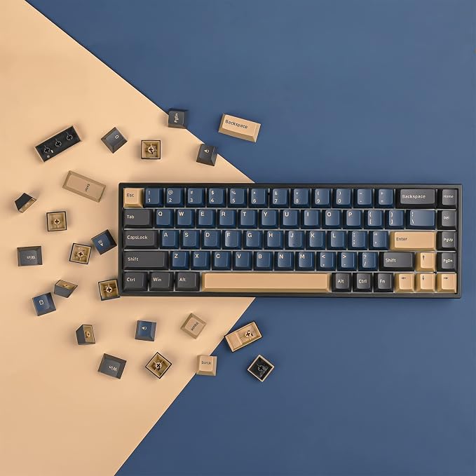 Guffercty kred XDA Profile Minimalist White Keycaps 75 Percent Dye-sub PBT Keyboard Caps with ISO Keys for MAC 60% 65% 75% 96% Mechanical Keyboard (Minimalist-A Japanese) (Blue Samurai)