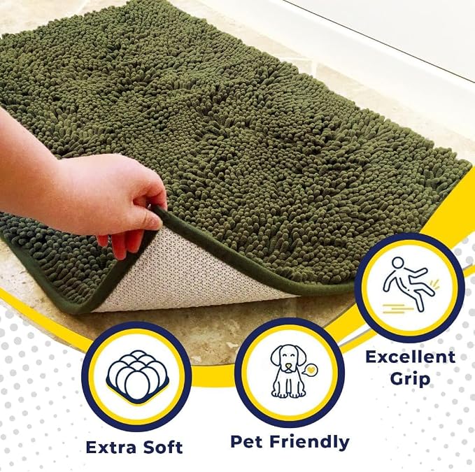 Muddy Mat® | Super Absorbent Door Mat Indoor, Microfiber Quick Dry Chenille Entryway Rug, Non-Slip Front Door Mat, Indoor Mats for Entryway, Machine Washable Pet Rug, Army Green 19"x30"