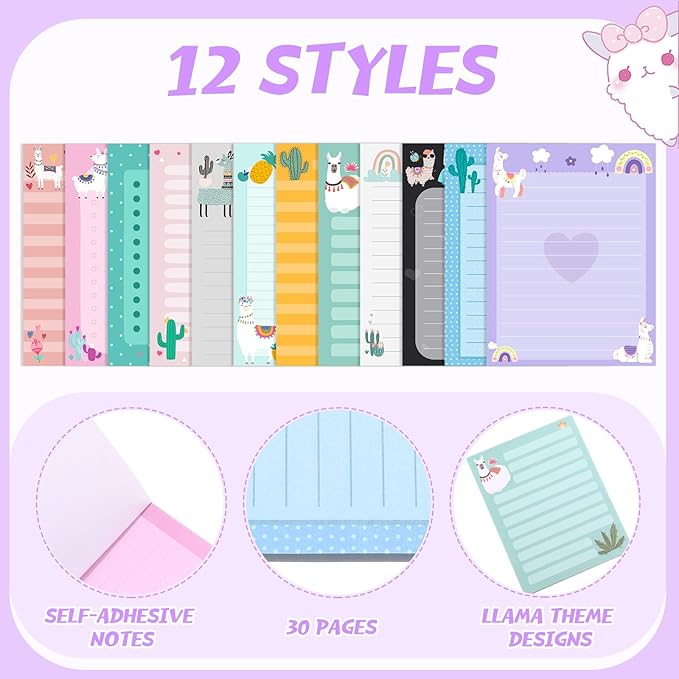 12 Pieces Llama Sticky Notes Cute Animal Alpaca Self Stick Notepads Gift for Mexican Camel Theme Party, 3x4 Inch No Drama to Do List Cactus Notepads Llama Gifts for Home and Office