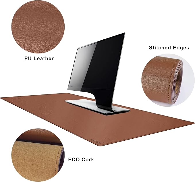 MAIDERN 47.2" x 23.6" XXL Cork & Leather Desk Mat, Full Desk Mouse Pad, Dual Sided, Gaming & Home Office (Brown)