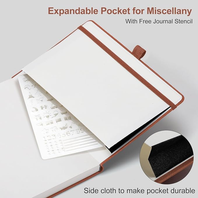 AHGXG Dotted Journal Notebook, 160 Numbered Pages, A5 Medium Size (5.7'' x 8.3''), 120 GSM Thick Paper, Leather Hardcover, for Journaling, Planning, Tracking (Brown)