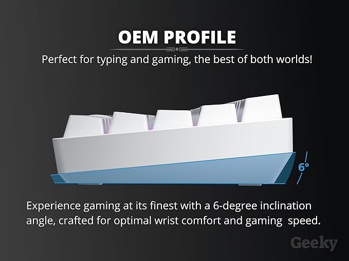 Geeky GK65 65% | Hot Swappable Mechanical Gaming Keyboard | 68 Keys Multi Color RGB LED Backlit for PC/Mac Gamer | ANSI US American Layout (White, Mechanical Red)