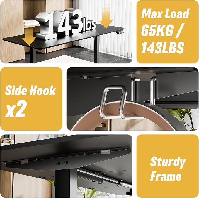 55"x24" Standing Desk, Height Adjustable Sit-Stand Home Office, Black | Electric Adjustable Standing Desk, Sit to Stand Computer Office Desk with Splice Board, Memory Preset, Lifts 28.7''-46.5"