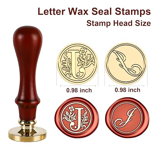 Letter Wax Seal Stamp Kit, Andotopee Wax Seal Kit Initial Alphabet J Sealing Wax Stamp Head 2pcs, Vintage Monogram Wax Stamp Seal Kit with 200pcs Assorted Wax Seal Beads, Wax Seal Spoon, Wax Seal Pen
