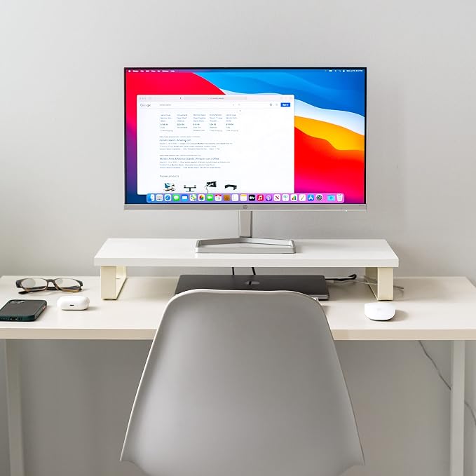 IRIS USA 1-Tier Monitor Stand with Metal Legs Desktop Organizer, White | Elevates monitors and laptops while organizing keyboards, office supplies, and desktop essentials