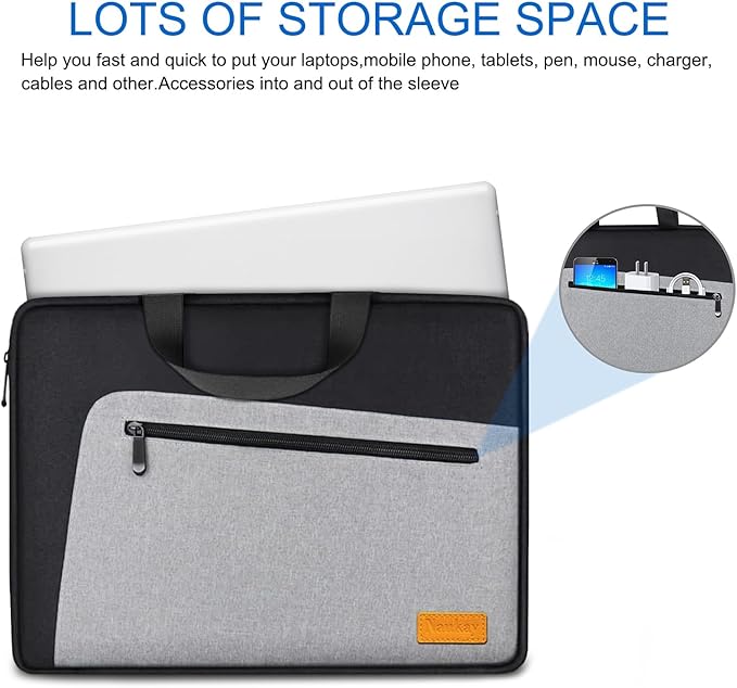 Laptop Case, 15.6 Inch Laptop Briefcase Sleeve Shockproof Protective Water Resistant Computer Carrying Bag Compatible with 15.6 inch HP, Dell, Acer, Asus, Lenovo, Notebook, Black Grey