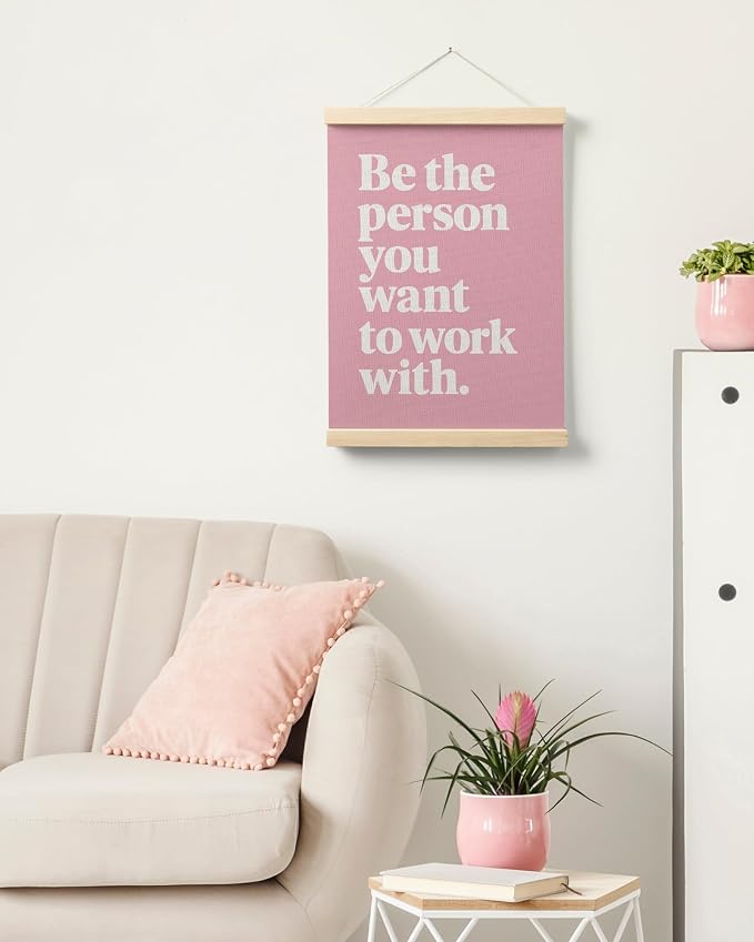 FGFK Inspirational Pink Office Wall Art Poster Hanger Frame, Girly Be the Person You Want to Work with Motivational Teamwork Canvas Prints Framed Wall Decor for Office Workplace, 12x16 Inch
