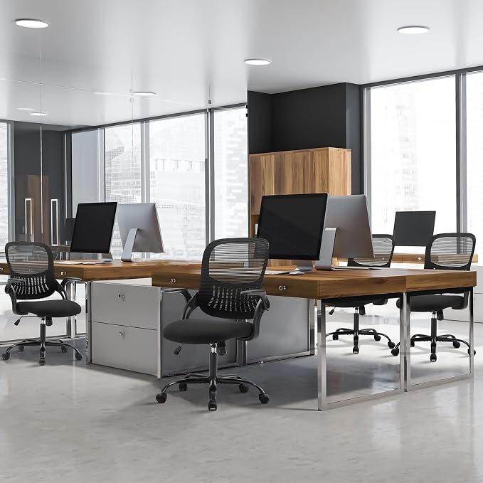 Sweetcrispy Home Office Managerial Executive Chair, Ergonomic Mesh Adjustable Swivel Mid-Back Chair with Comfortable Lumbar Support, Comfy Arms for Bedroom,Study,Student
