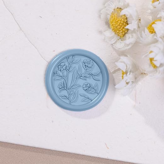 UNIQOOO Wax Seal Stickers - 3D Floral Wedding Invitation Envelope Seal Sticker, 50 Pcs Self- Adhesive Flower Dusty Blue Stickers, Perfect for Invitation, Christmas, Gift Wrapping