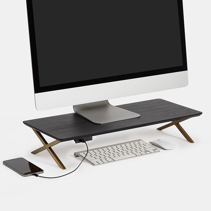 Anji Mountain Monitor Stand - Desktop Organizer & Laptop Riser, Ergonomic Monitor Riser, Space-Saving Monitor Stand for Desk, Durable Construction, Easy Assembly, Ideal for Home & Office,Black