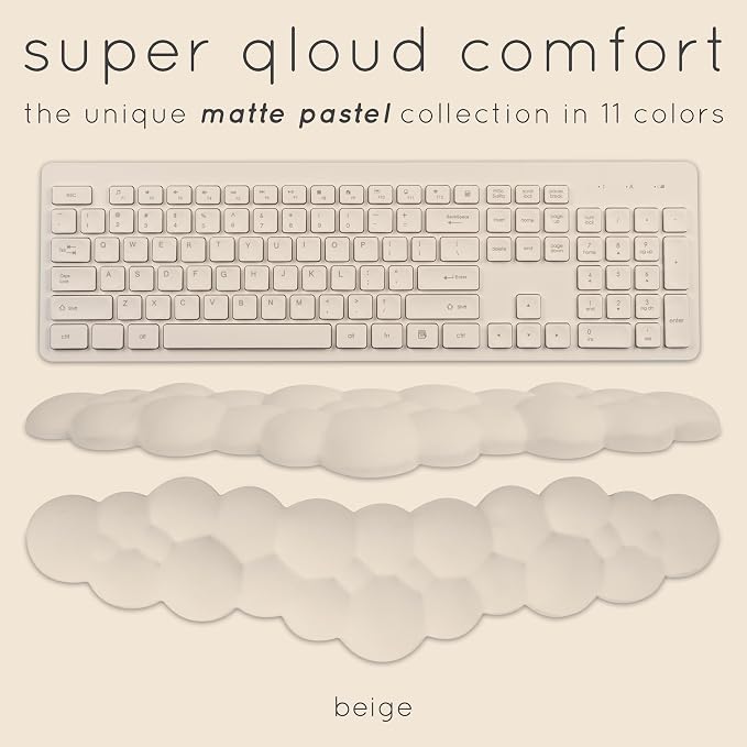 Cloud Keyboard Wrist Rest – Create-ables Qloud Cloud Wrist Rest for Computer Keyboard and Mouse, Ergonomic Memory Foam Wrist Pad with Non-Slip Base, Includes Cloud Mouse Pad – Beige