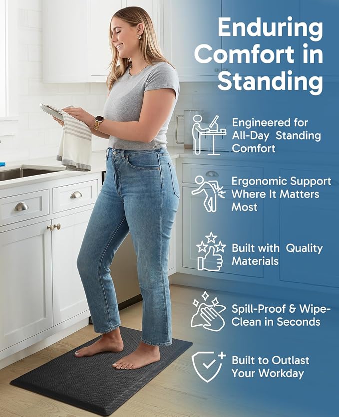 Ophanie Kitchen Mats for Floor, 1/2 inch Thick, 20x32 Anti Fatigue Cushioned Mat,Kitchen Rugs,Waterproof,Comfort Ergonomic Standing Mat for Office,Home,Sink with 99+ Pairs of Anti-Slip Bottom Ridges